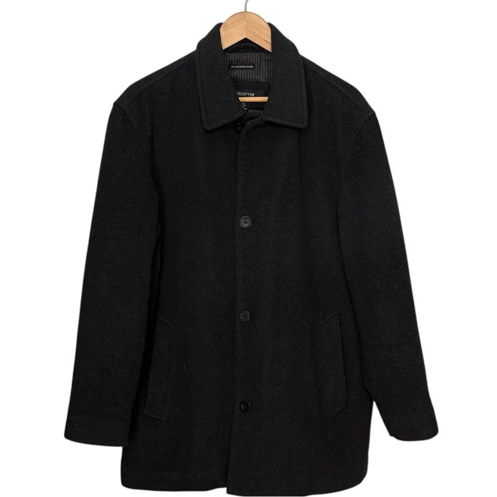 Liz Claiborne Outerwear Black Button Front Italian Wool Blend Coat. Medium.
